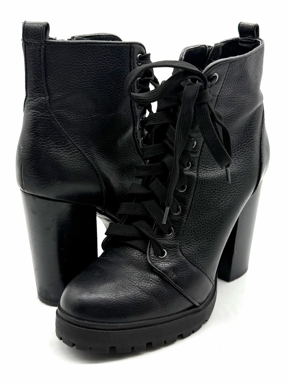 Steve Madden Women’s Size 8 Laurie Womens Black Leather Lace Up Chunky Boots - Picture 2 of 12